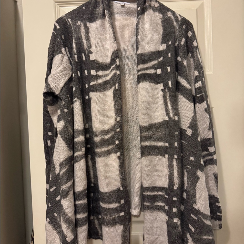 GAP Gray and White Plaid Open-Front Cardigan